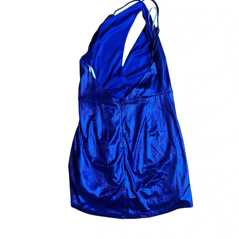 Superdown Claudette Cutout Blue Metallic Mini Dress Size Medium NWOT - Picture 10 of 14